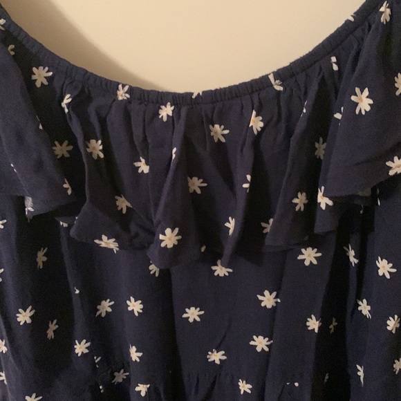 NWT Ava & Viv maxi navy w/white daisies sleeveless ruffled collar dress. Size 1x - Picture 4 of 12
